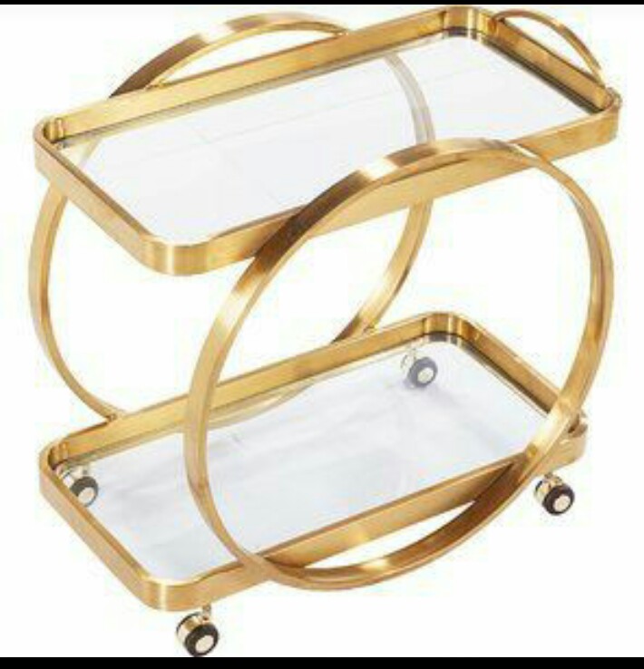 Gold Metal Rolling Serving Cart AH-148 Moradabad